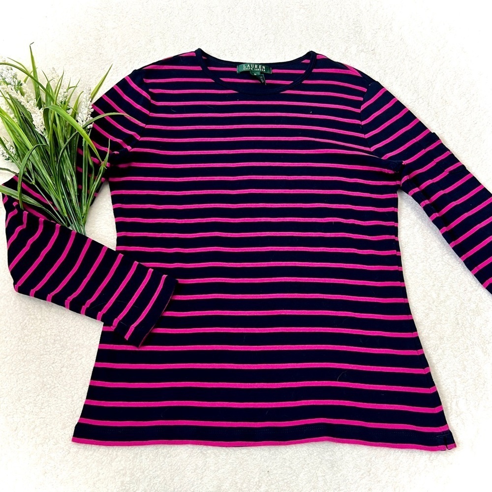 Lauren Ralph Lauren Fushia/Navy Long Sleeve Top - Medium
